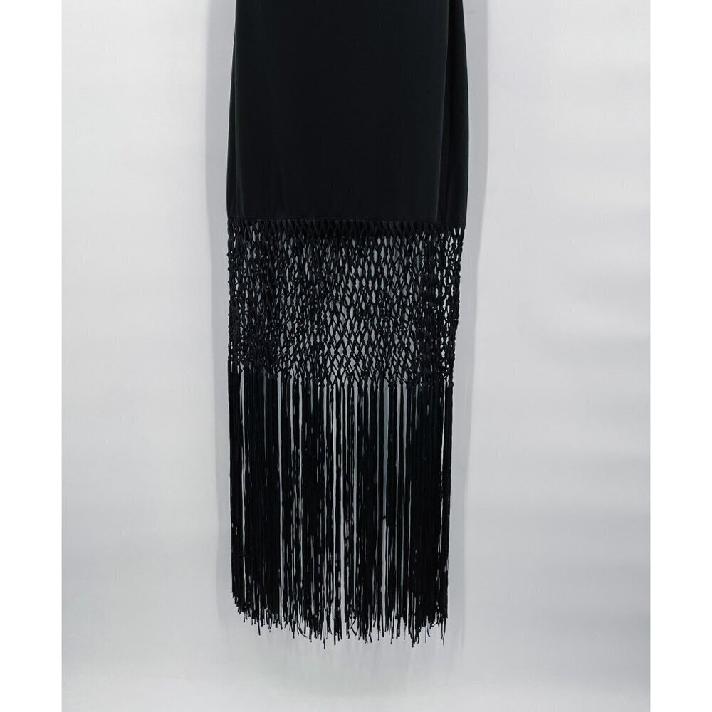 NEW Fashion Nova Farrah Crochet Tassel Fringe Maxi Dress Strapless Black Large - Picture 7 of 10